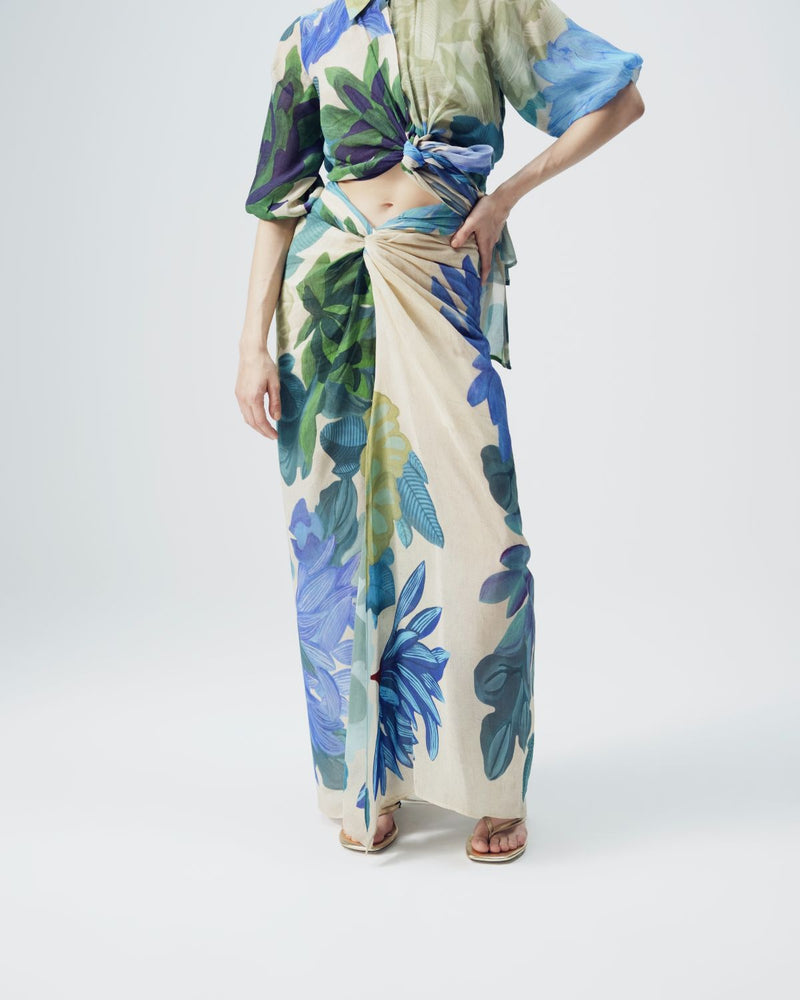 Garden Party Tie Up Top & Skirt Set mul by YAM in multi color for women Worldwide