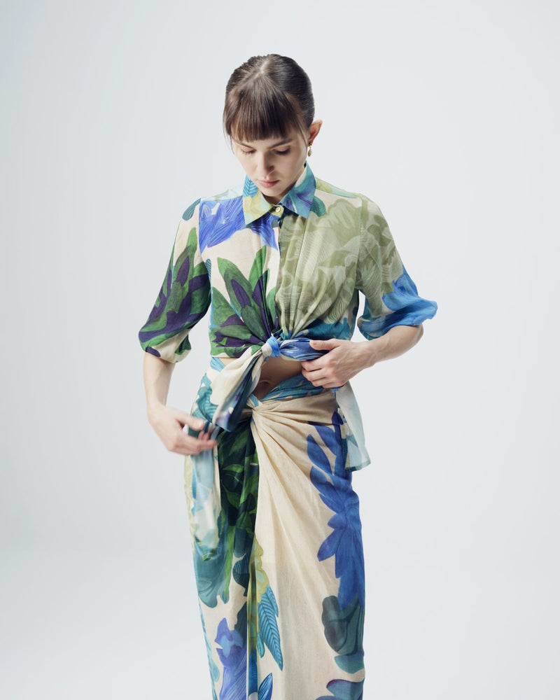 Garden Party Tie Up Top & Skirt Set mul by YAM in multi color for women Worldwide