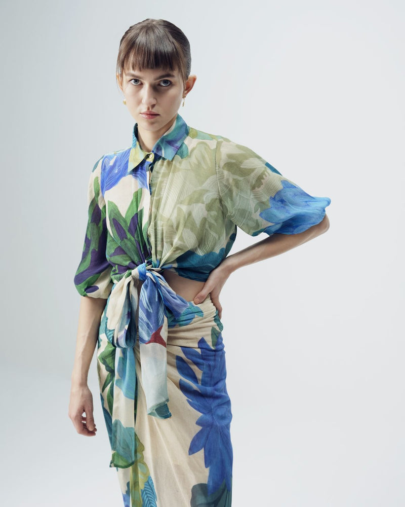 Garden Party Tie Up Top & Skirt Set mul by YAM in multi color for women Worldwide