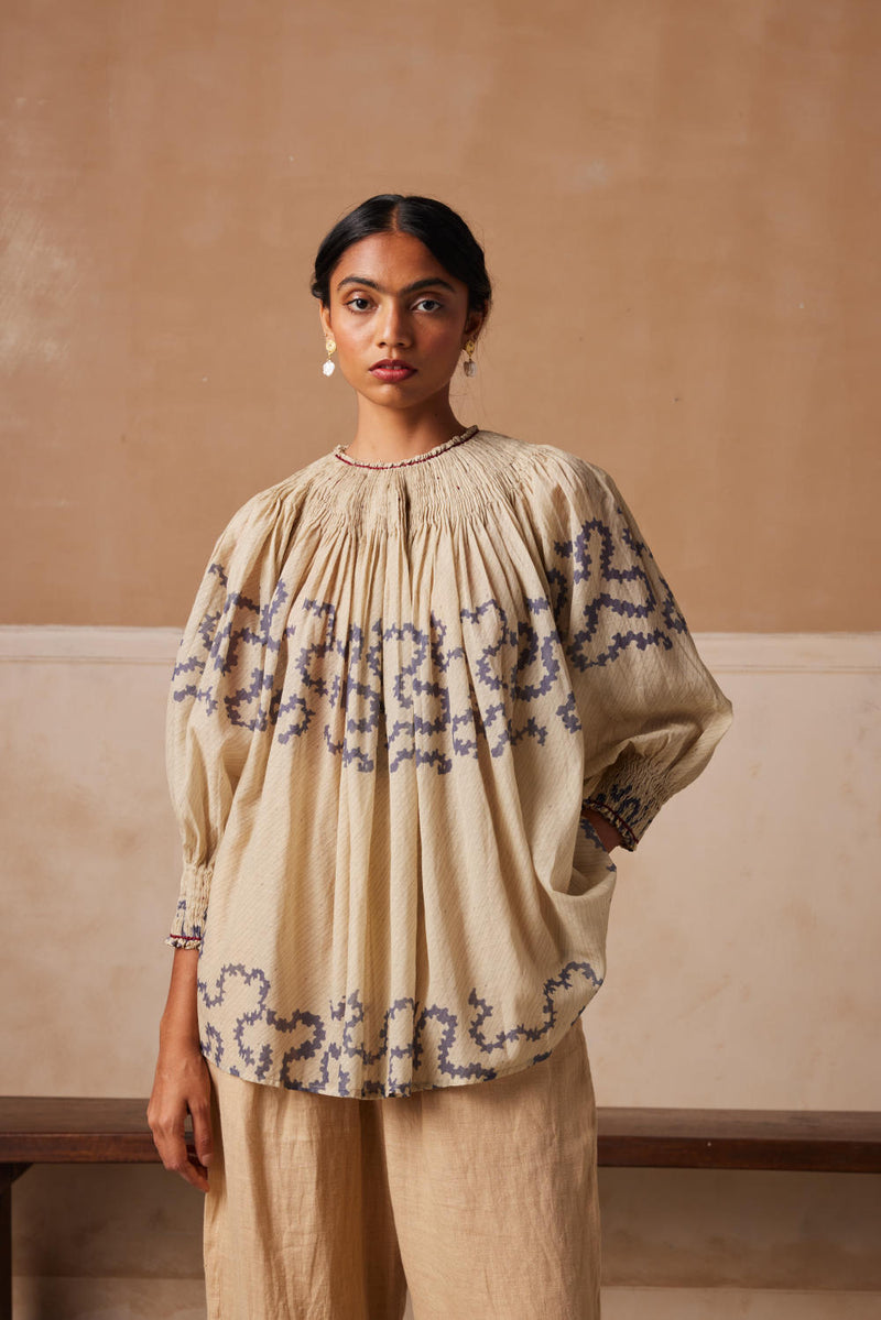 Gathered Top-Ivory Spiral cotton by CORD for women Worldwide
