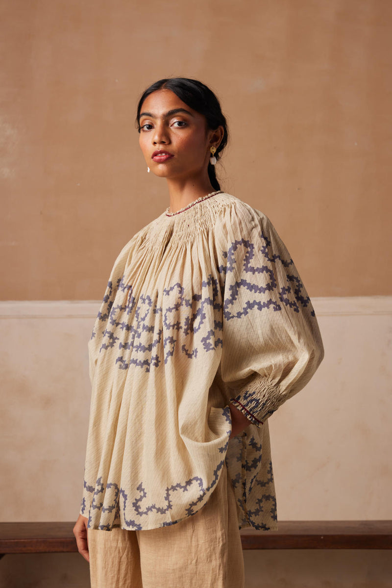 Gathered Top-Ivory Spiral cotton by CORD for women Worldwide
