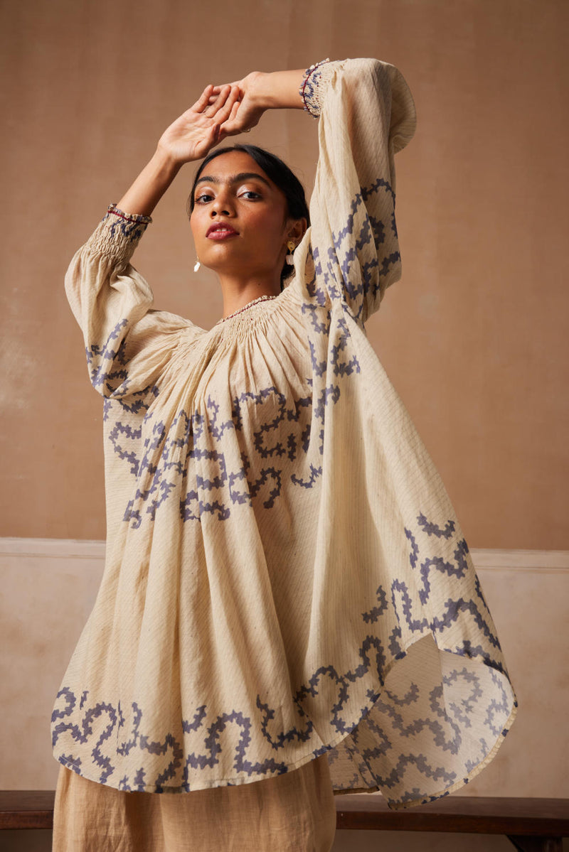 Gathered Top-Ivory Spiral cotton by CORD for women Worldwide