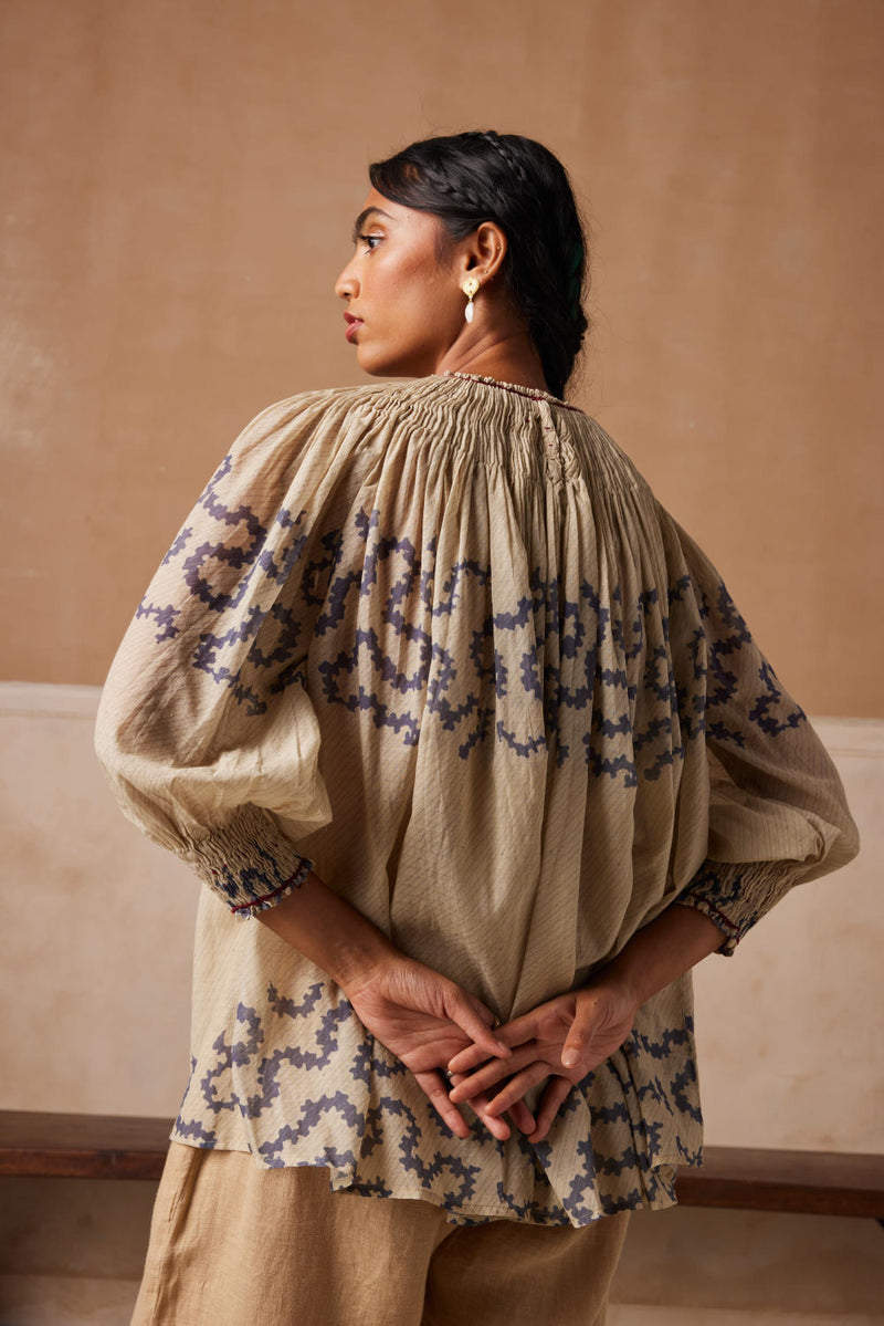 Gathered Top-Ivory Spiral cotton by CORD for women Worldwide