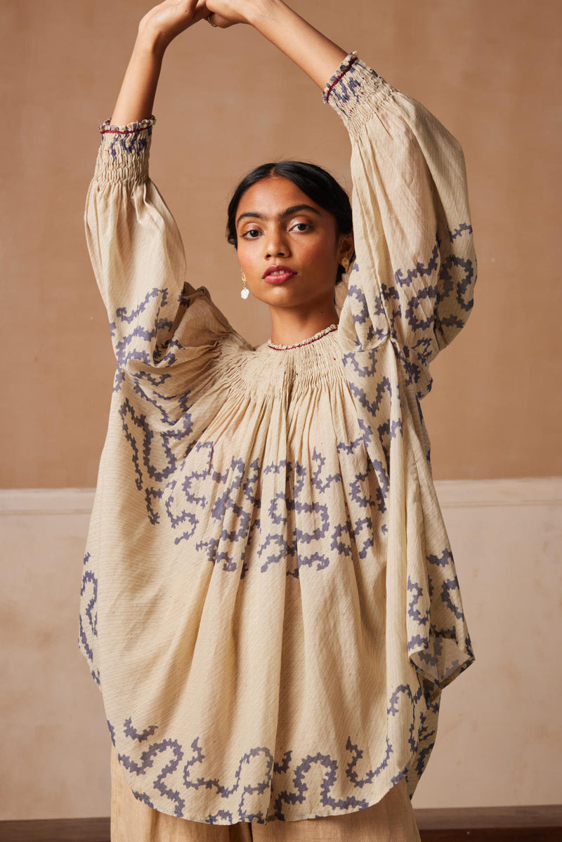 Gathered Top-Ivory Spiral cotton by CORD for women Worldwide