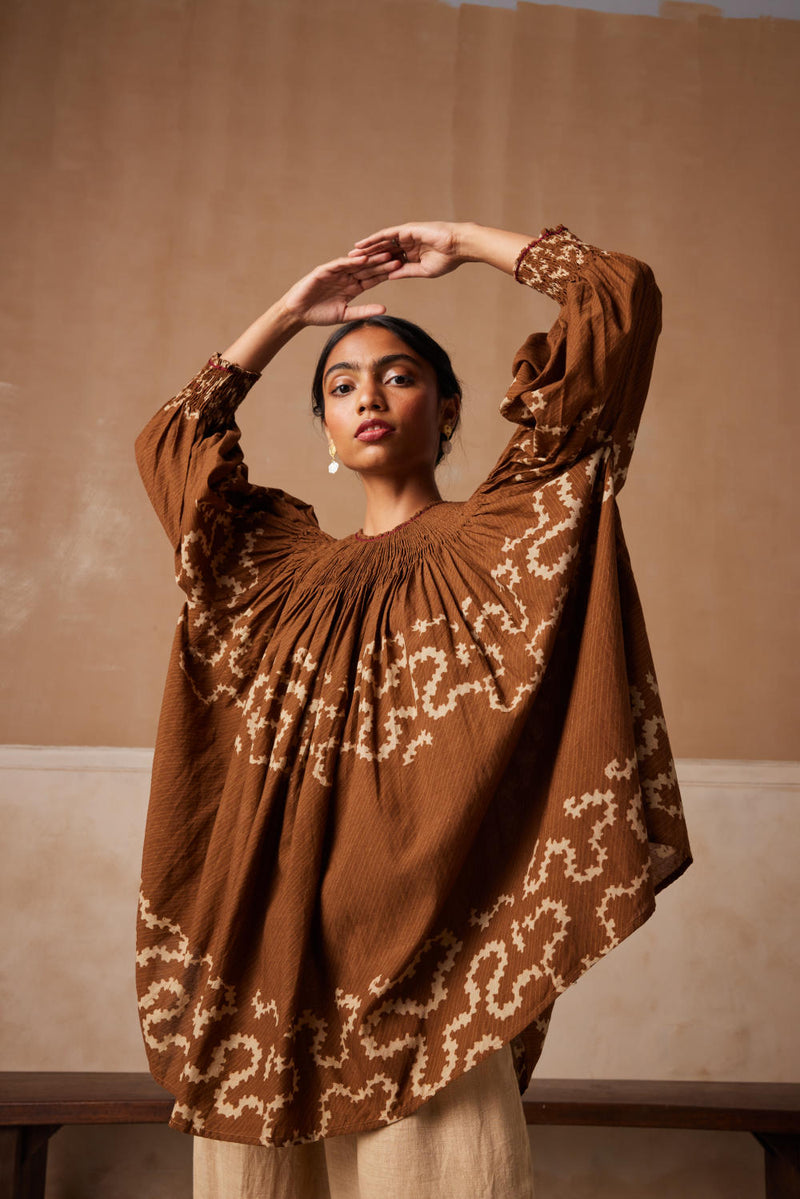 Gathered Top-Tan Spiral cotton by CORD for women Worldwide