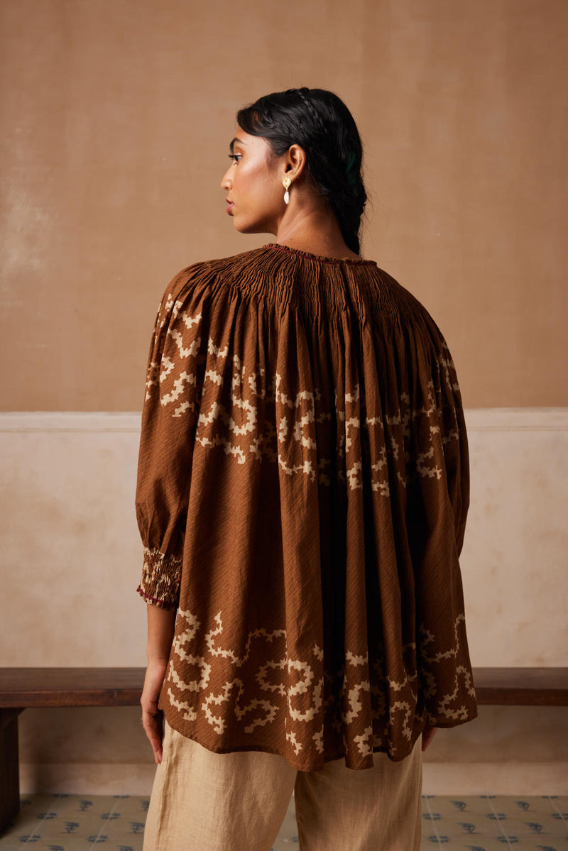 Gathered Top-Tan Spiral cotton by CORD for women Worldwide