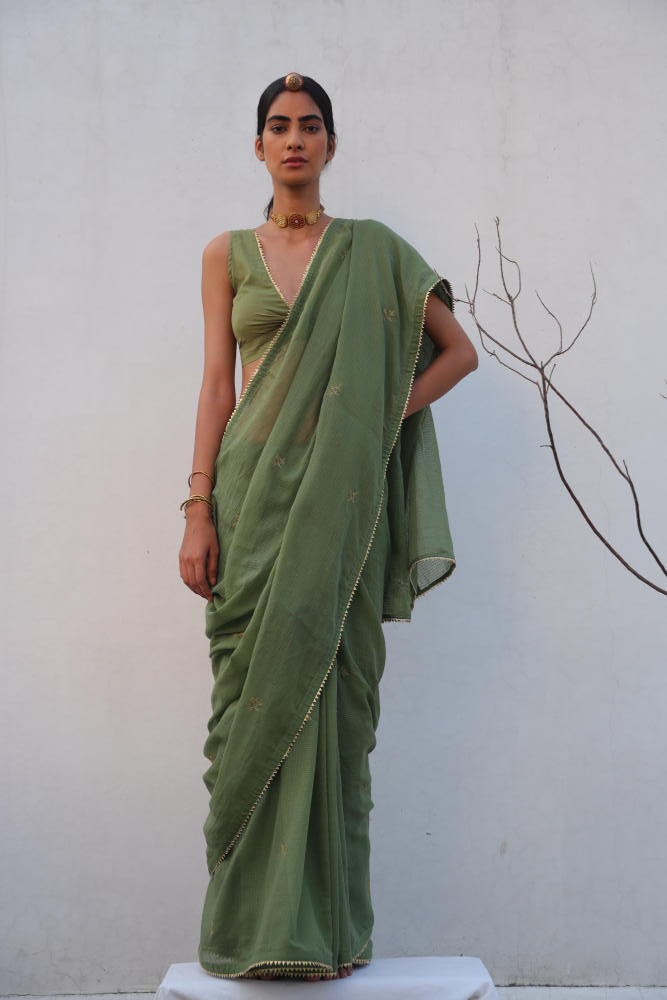 Gauhar sari Saree by Khara Kapas in green for women Worldwide