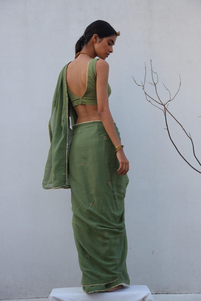 Gauhar sari Saree by Khara Kapas in green for women Worldwide