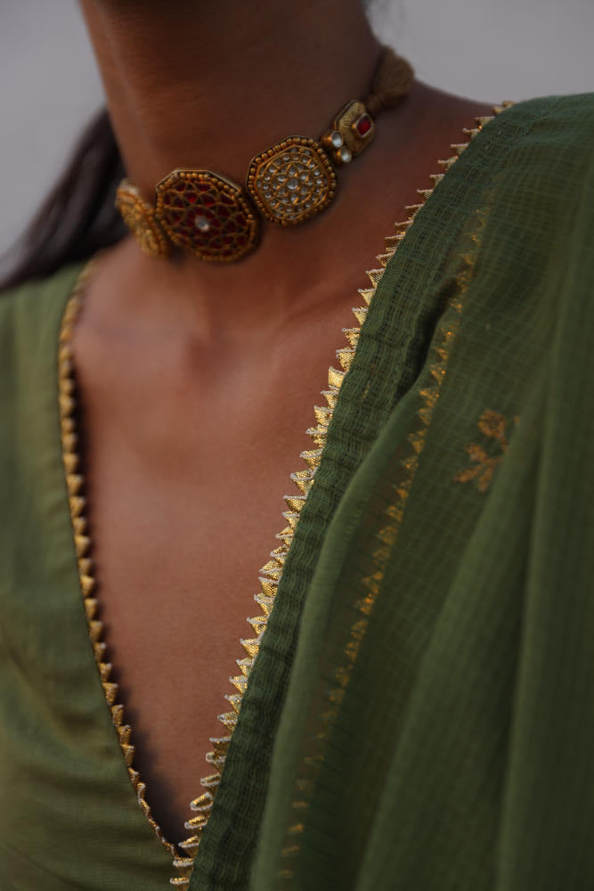 Gauhar sari Saree by Khara Kapas in green for women Worldwide
