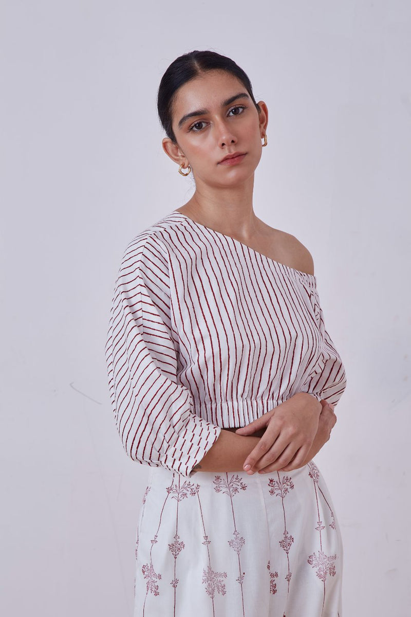 Gaya Red Stripe Hand Printed Top cotton cambric top/shirt by The Summer House for women Worldwide