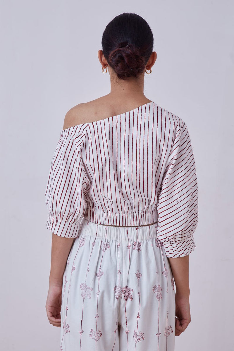 Gaya Red Stripe Hand Printed Top cotton cambric top/shirt by The Summer House for women Worldwide