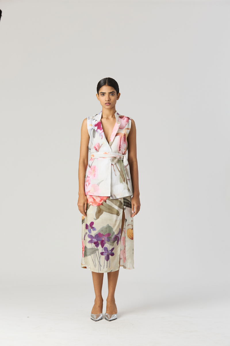 GIA JACKET & SKIRT SET silk by Yam in mint color for women Worldwide