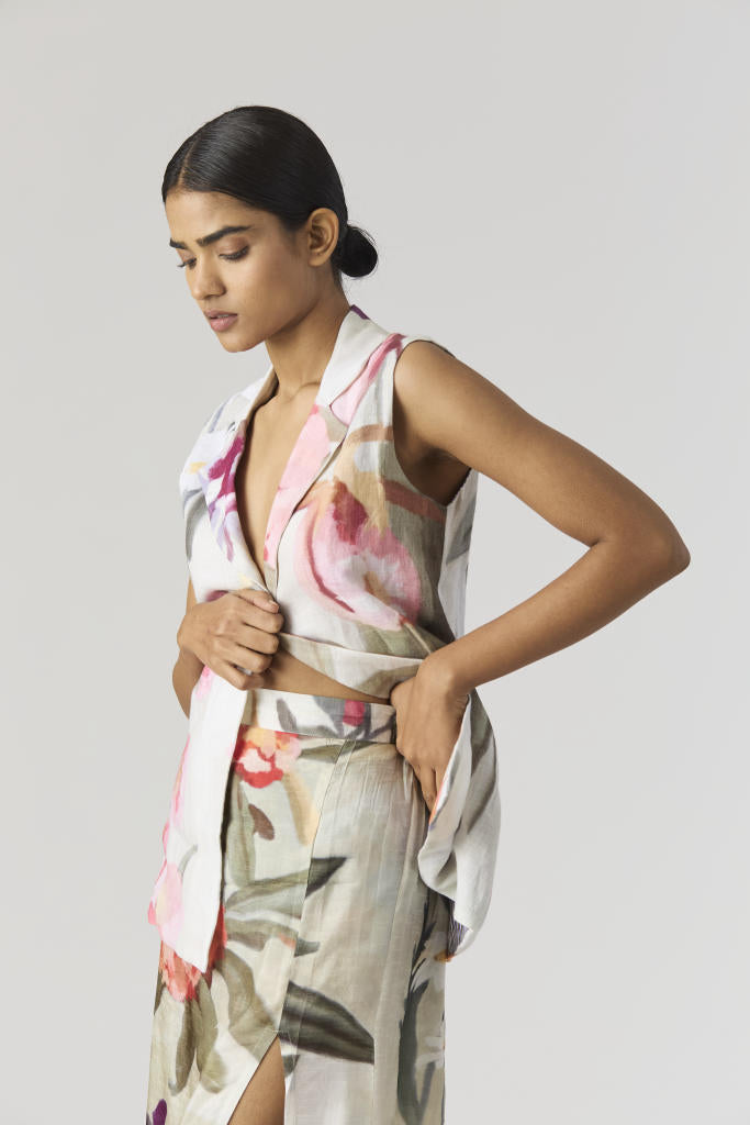 GIA JACKET & SKIRT SET silk by Yam in mint color for women Worldwide