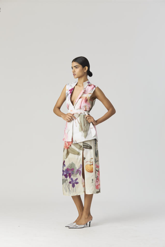 GIA JACKET & SKIRT SET silk by Yam in mint color for women Worldwide