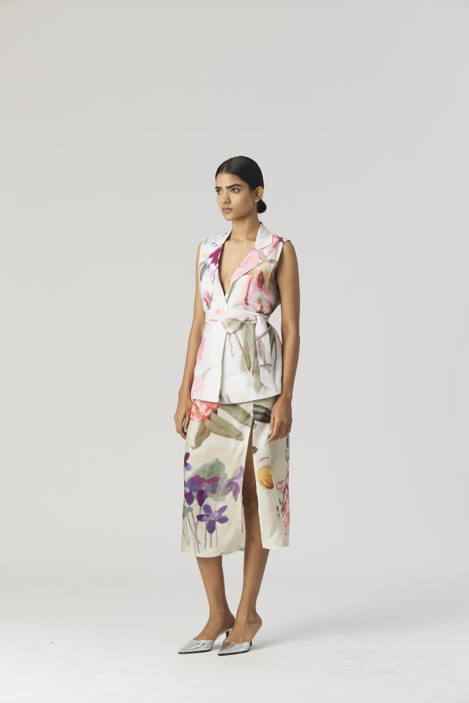 GIA JACKET & SKIRT SET silk by Yam in mint color for women Worldwide