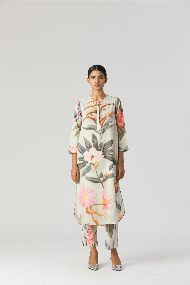 GIA LONG KURTA SET cotton by Yam in mint color for women Worldwide