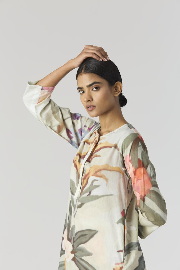 GIA LONG KURTA SET cotton by Yam in mint color for women Worldwide