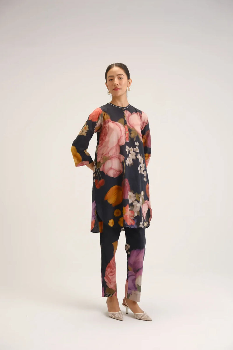 Glory Black Short Kurta Set cotton light kurta set by YAM in black for women Worldwide