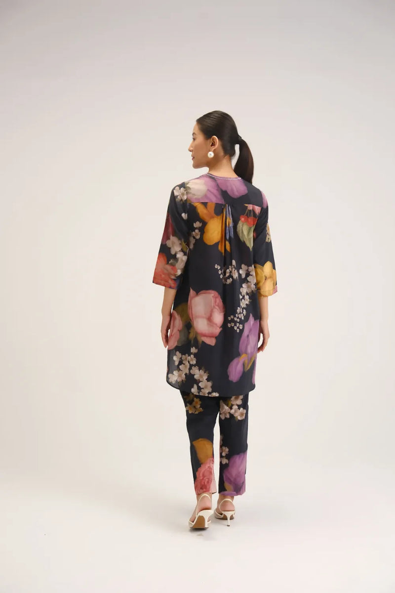 Glory Black Short Kurta Set cotton light kurta set by YAM in black for women Worldwide