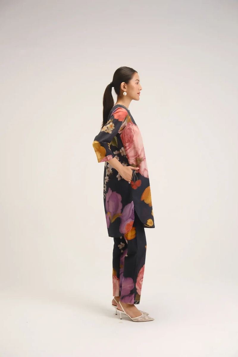 Glory Black Short Kurta Set cotton light kurta set by YAM in black for women Worldwide