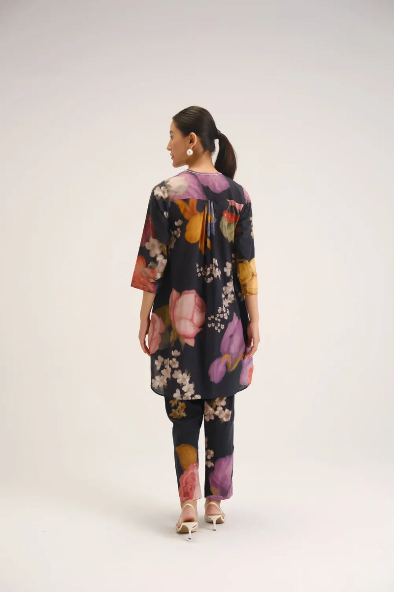 Glory Black Short Kurta Set cotton light kurta set by YAM in black for women Worldwide