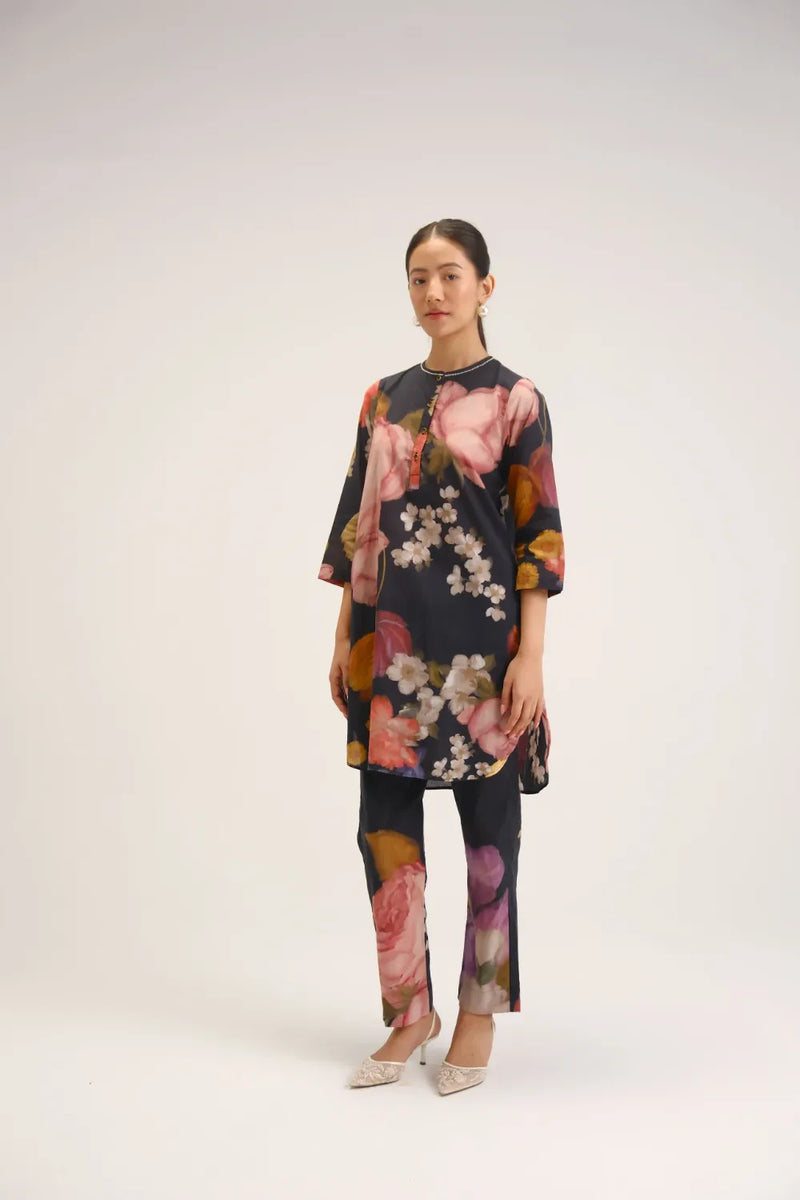 Glory Black Short Kurta Set cotton light kurta set by YAM in black for women Worldwide