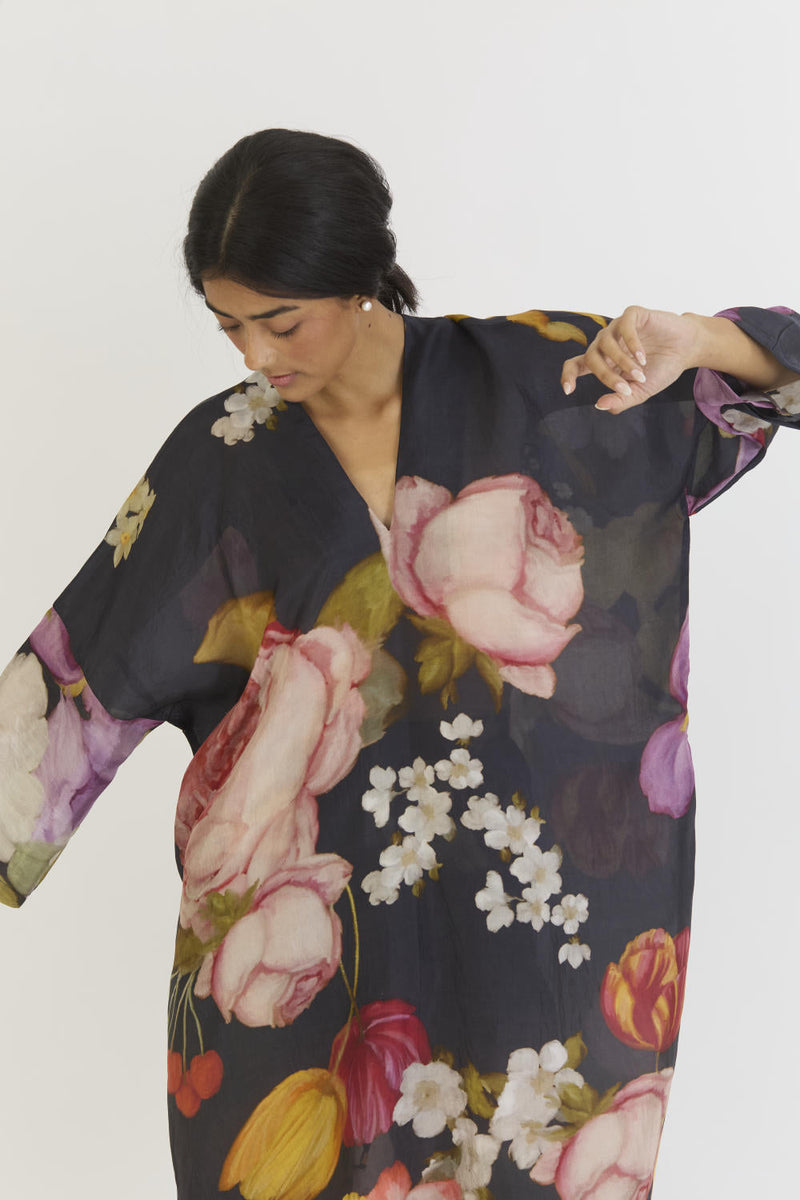 GLORY BLACK SILK KAFTAN SET silk by Yam for women Worldwide