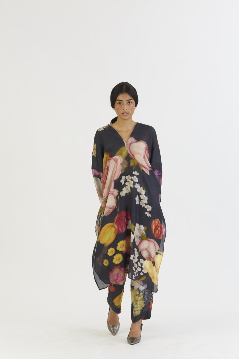 GLORY BLACK SILK KAFTAN SET silk by Yam for women Worldwide