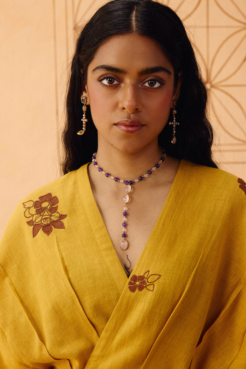 Glowing Garden Handspun Handwoven Organic Cotton Wrap Dress organic cotton dress by SUI in mustard for women Worldwide