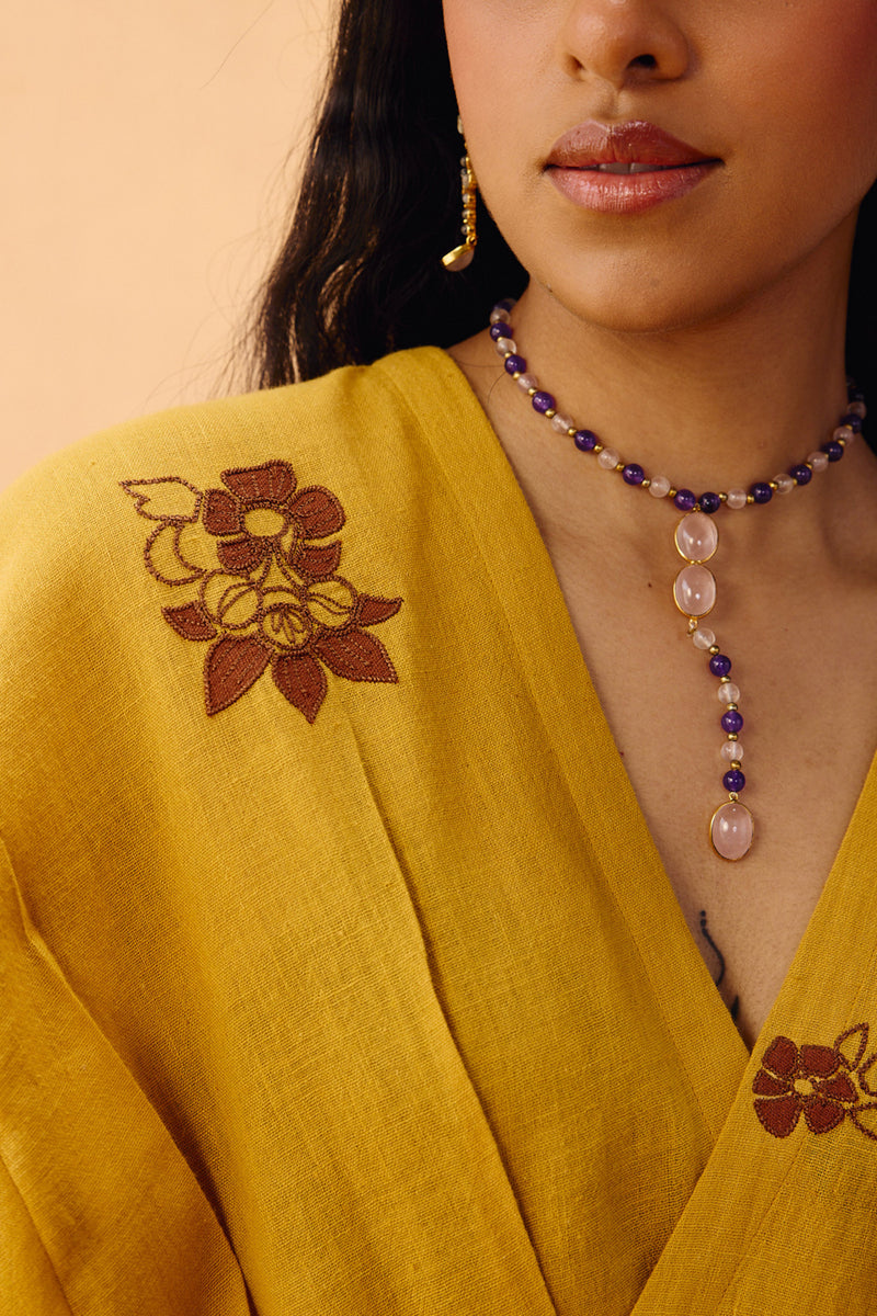 Glowing Garden Handspun Handwoven Organic Cotton Wrap Dress organic cotton dress by SUI in mustard for women Worldwide