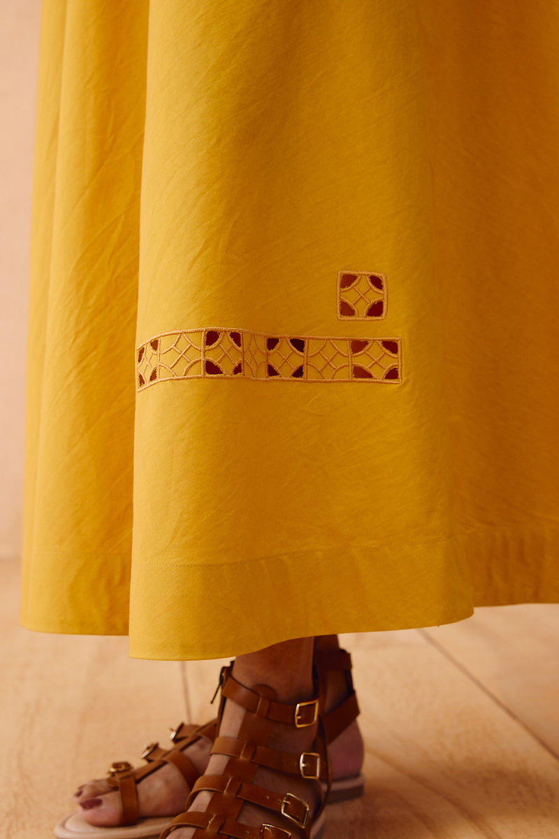 Golden Ghar Organic Cotton Maxi Dress poplin dress by SUI in mustard for women Worldwide