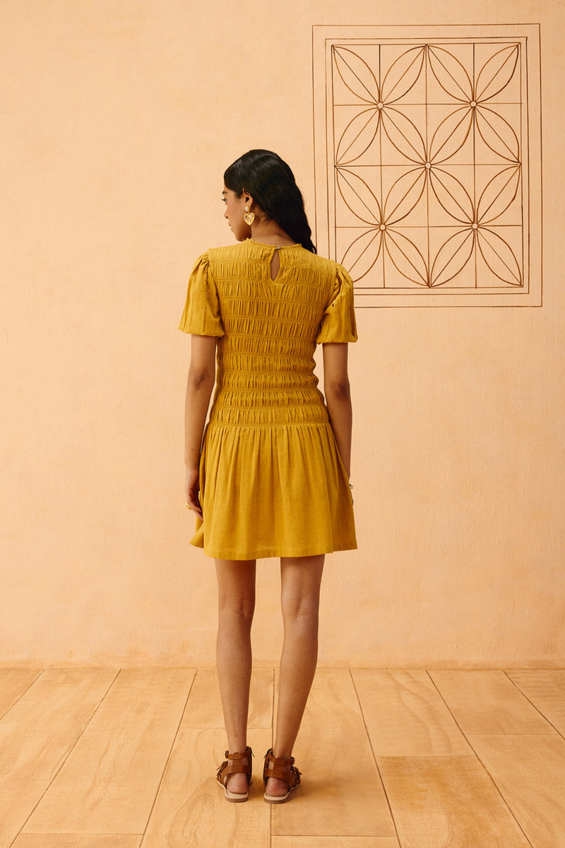 Golden Glow Kala Cotton Dress cotton dress by SUI in mustard for women Worldwide