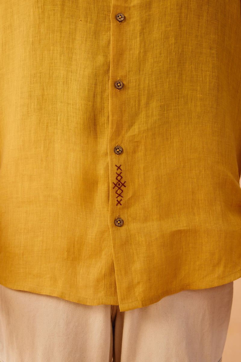 Golden Palm Men's Linen Shirt linen top/shirt by SUI in mustard for women Worldwide