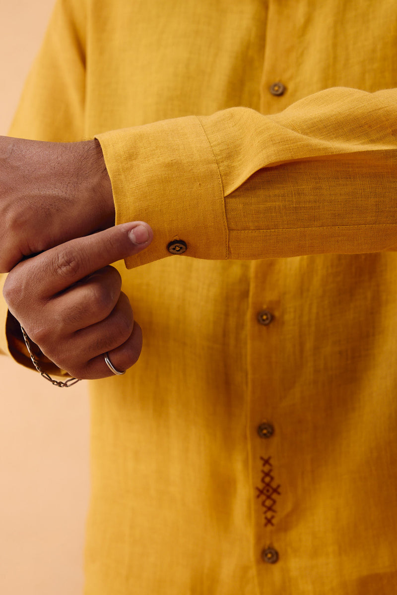 Golden Palm Men's Linen Shirt linen top/shirt by SUI in mustard for women Worldwide