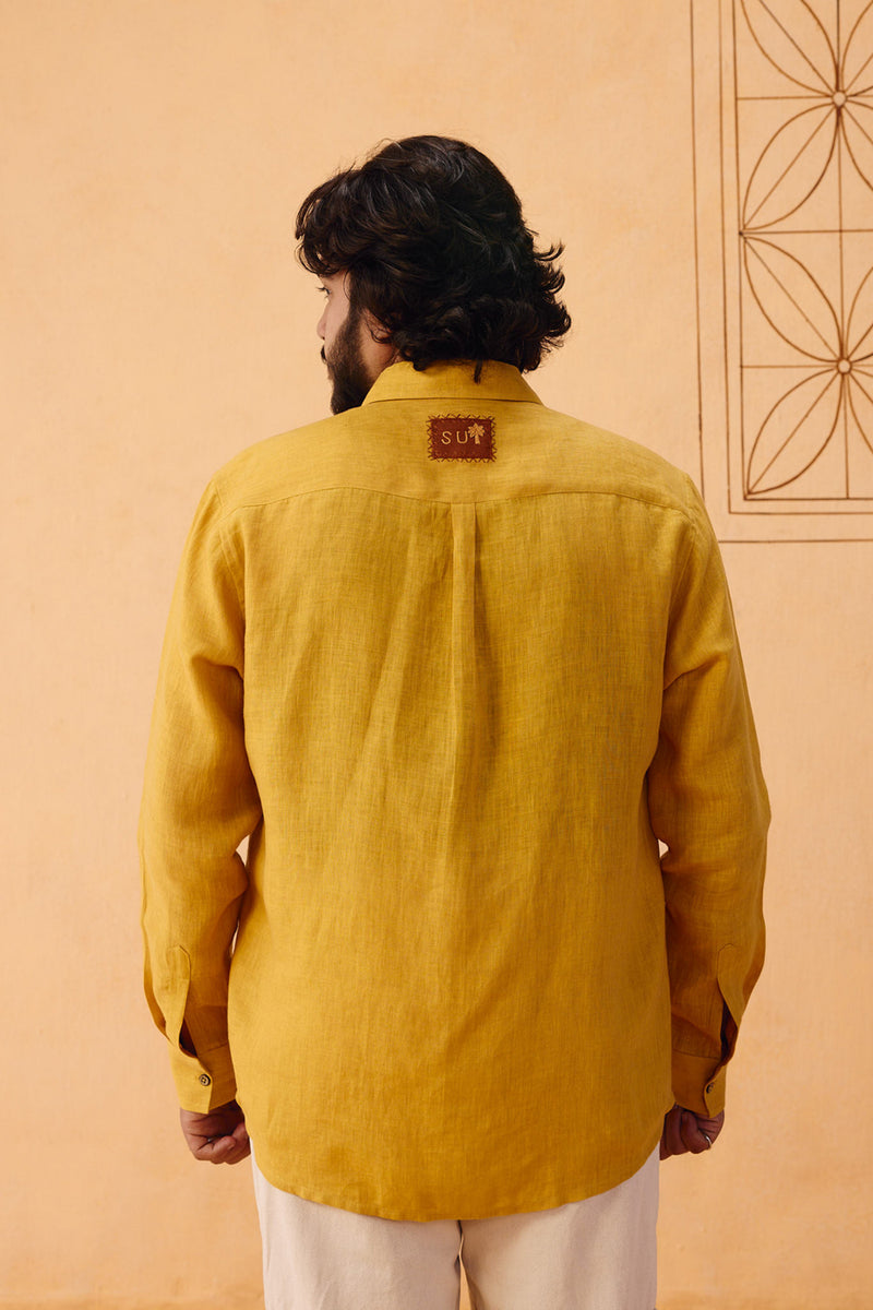 Golden Palm Men's Linen Shirt linen top/shirt by SUI in mustard for women Worldwide
