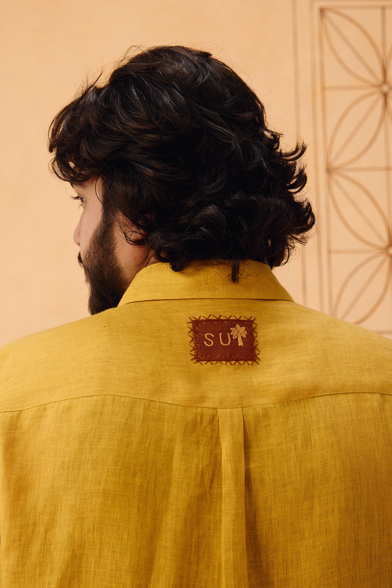 Golden Palm Men's Linen Shirt linen top/shirt by SUI in mustard for women Worldwide