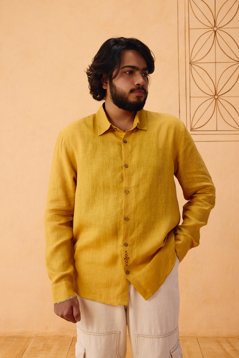 Golden Palm Men's Linen Shirt linen top/shirt by SUI in mustard for women Worldwide
