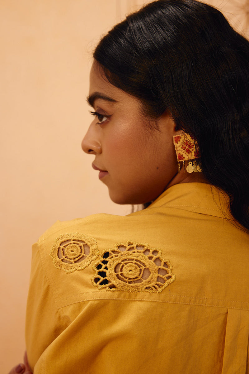 Golden Patterns Organic Cotton Shirt poplin top/shirt by SUI in mustard for women Worldwide