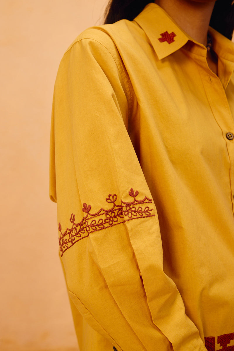 Golden Patterns Organic Cotton Shirt poplin top/shirt by SUI in mustard for women Worldwide