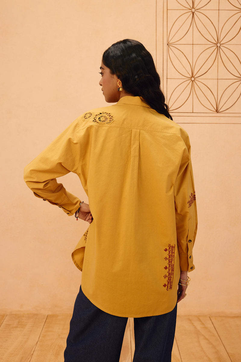 Golden Patterns Organic Cotton Shirt poplin top/shirt by SUI in mustard for women Worldwide