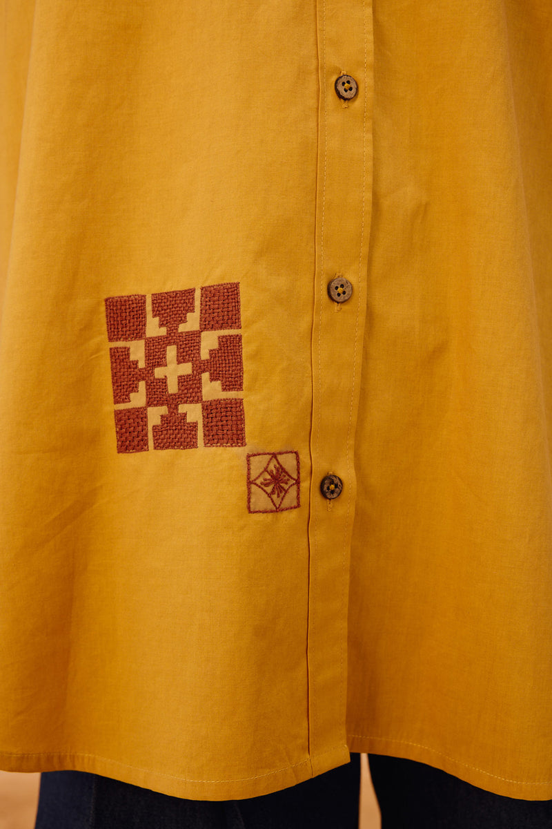 Golden Patterns Organic Cotton Shirt poplin top/shirt by SUI in mustard for women Worldwide