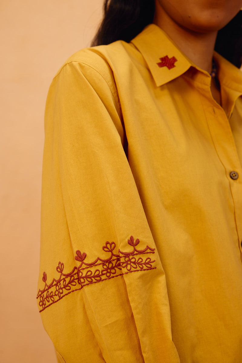 Golden Patterns Organic Cotton Shirt poplin top/shirt by SUI in mustard for women Worldwide