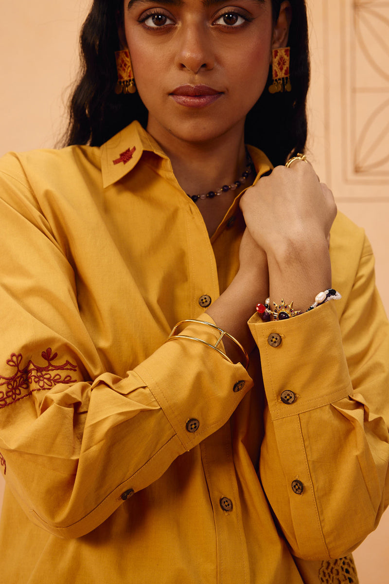 Golden Patterns Organic Cotton Shirt poplin top/shirt by SUI in mustard for women Worldwide