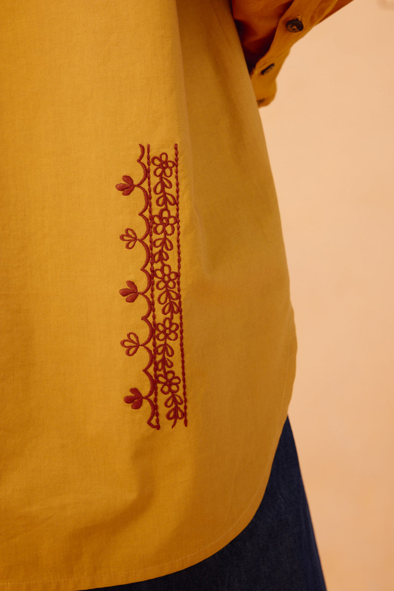 Golden Patterns Organic Cotton Shirt poplin top/shirt by SUI in mustard for women Worldwide
