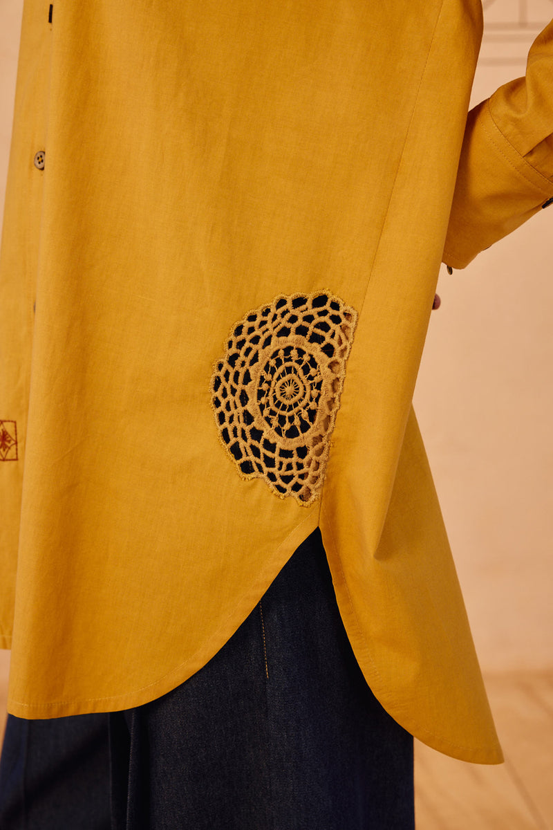 Golden Patterns Organic Cotton Shirt poplin top/shirt by SUI in mustard for women Worldwide