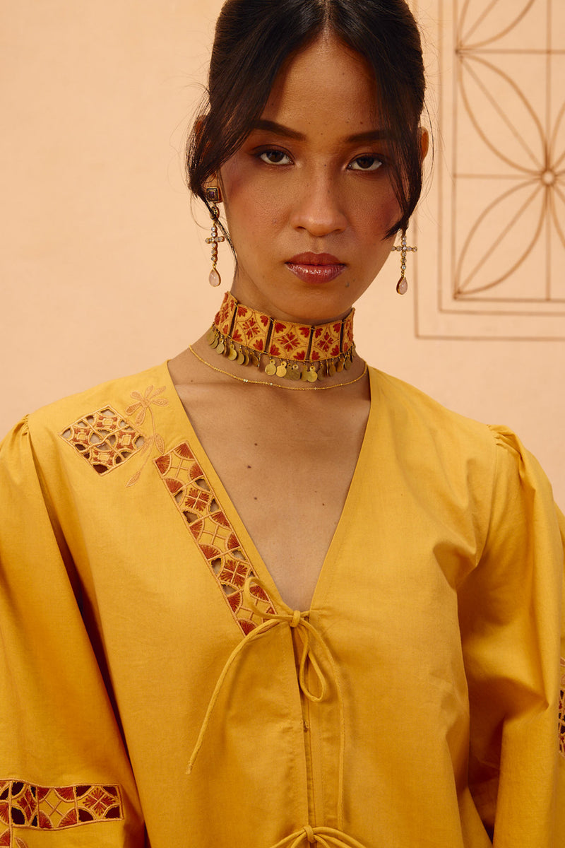 Golden Roots Organic Cotton Top poplin top/shirt by SUI in mustard for women Worldwide