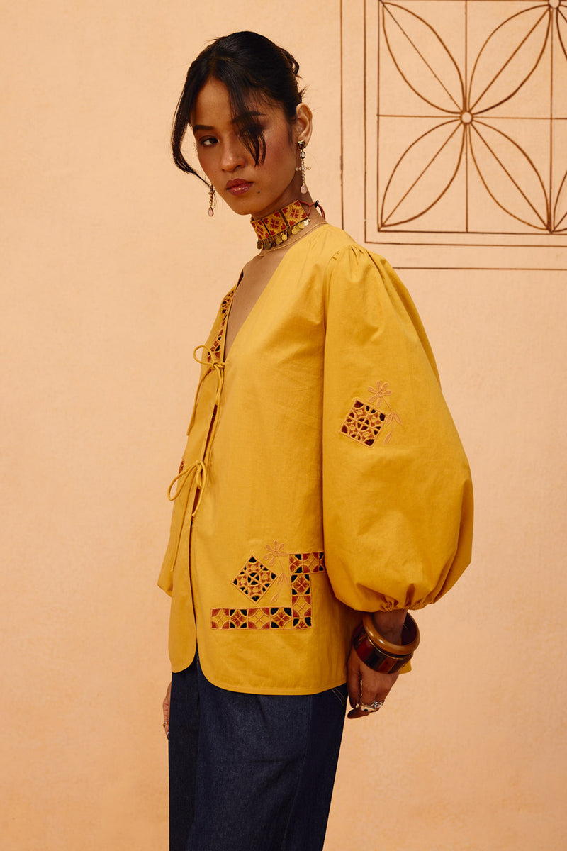 Golden Roots Organic Cotton Top poplin top/shirt by SUI in mustard for women Worldwide