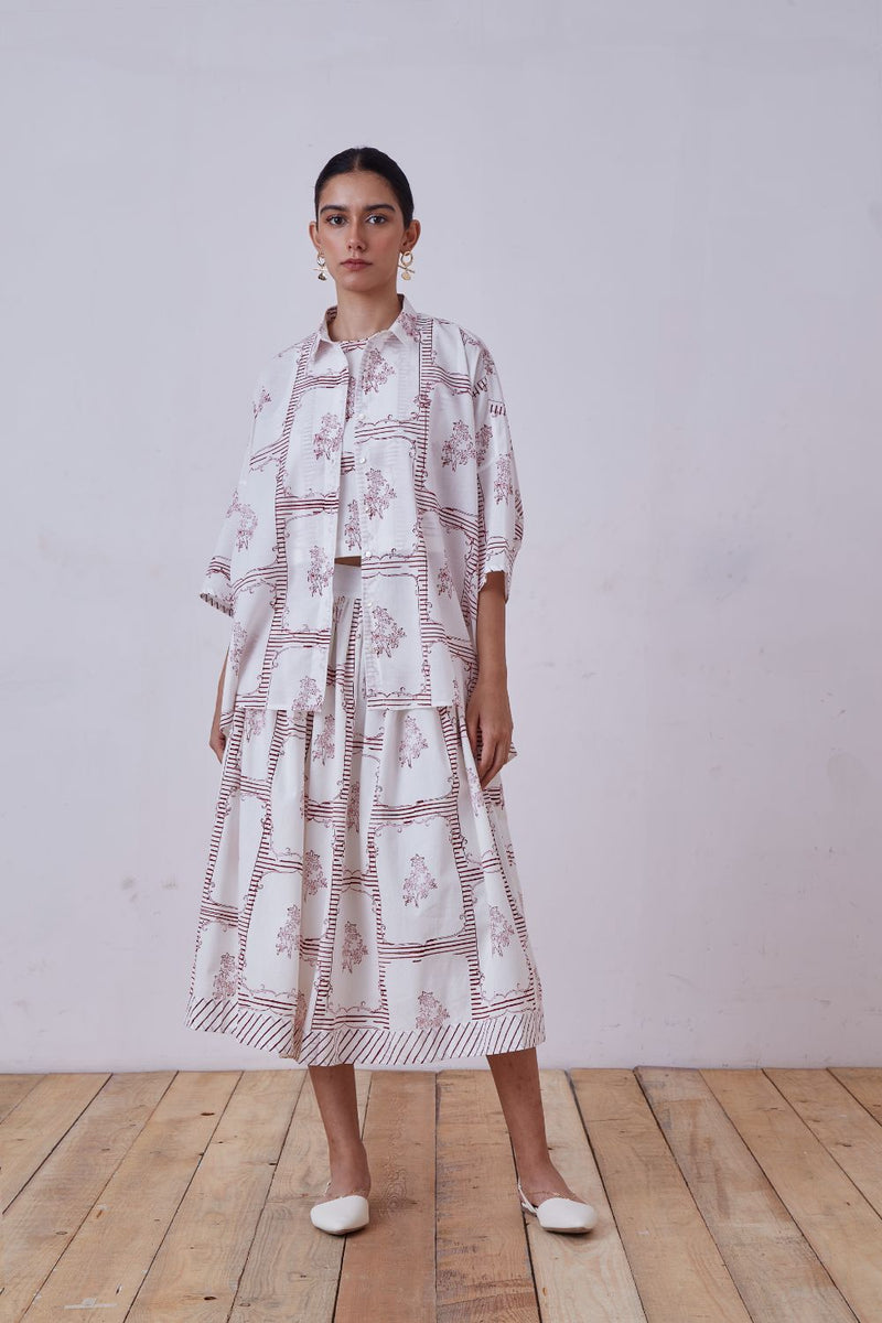 Goonj Red Hand Printed Shirt cotton cambric top/shirt by The Summer House for women Worldwide