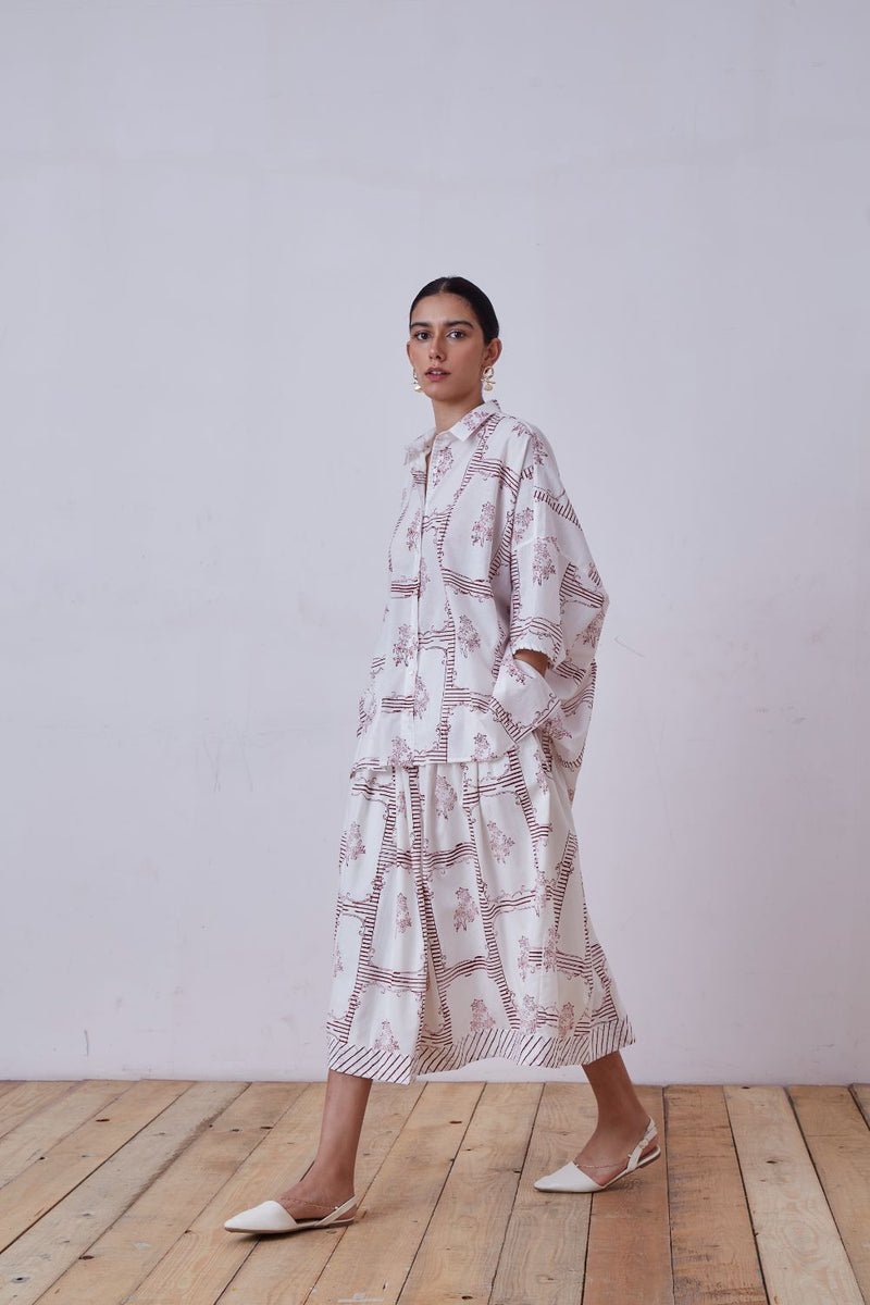 Goonj Red Hand Printed Shirt cotton cambric top/shirt by The Summer House for women Worldwide