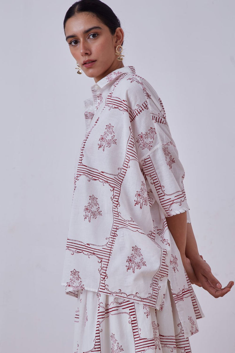 Goonj Red Hand Printed Shirt cotton cambric top/shirt by The Summer House for women Worldwide